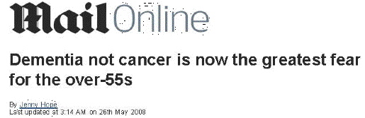 dementia-not-cancer-greatest-fear-of-over-55s Shocking headline UK, 2008